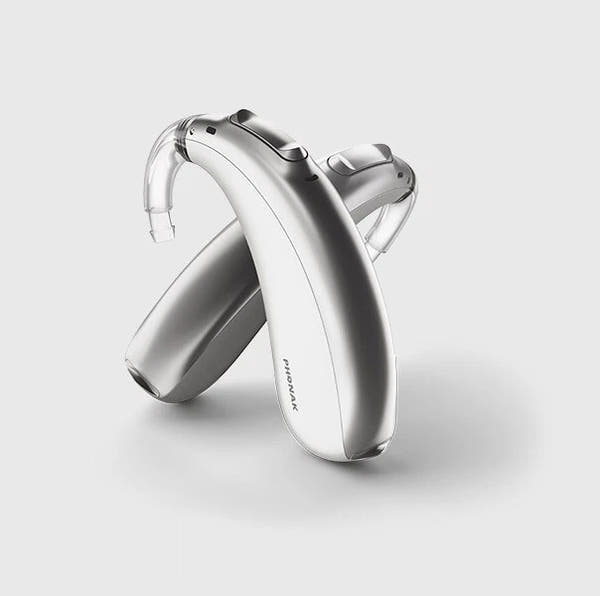 Phonak Naida L50 PR Hearing Aids (Pair L & R) with Charger – Rechargeable, Bluetooth, Digital Noise Reduction – Silver