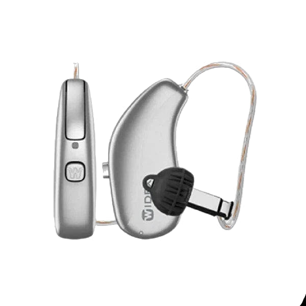 Widex Allure 440 R D Hearing Aids (Pair L & R) with Charger – Rechargeable, Bluetooth, PureSound™ & AI Noise Control – Silver Grey