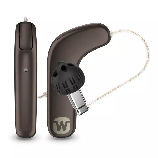 Widex SmartRIC 440 Hearing Aids (Pair L & R) with Charger – Rechargeable, Bluetooth, Digital Noise Reduction – Dark Cherry