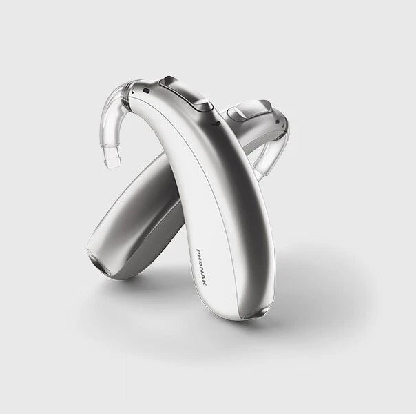 Phonak Naida L50 PR Hearing Aids (Pair L & R) with Charger – Rechargeable, Bluetooth, Digital Noise Reduction – Silver