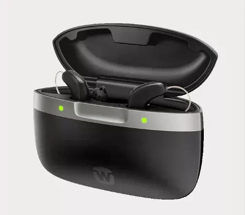 Widex Allure 440 R D Hearing Aids (Pair L & R) with Charger – Rechargeable, Bluetooth, PureSound™ & AI Noise Control – Silver Grey